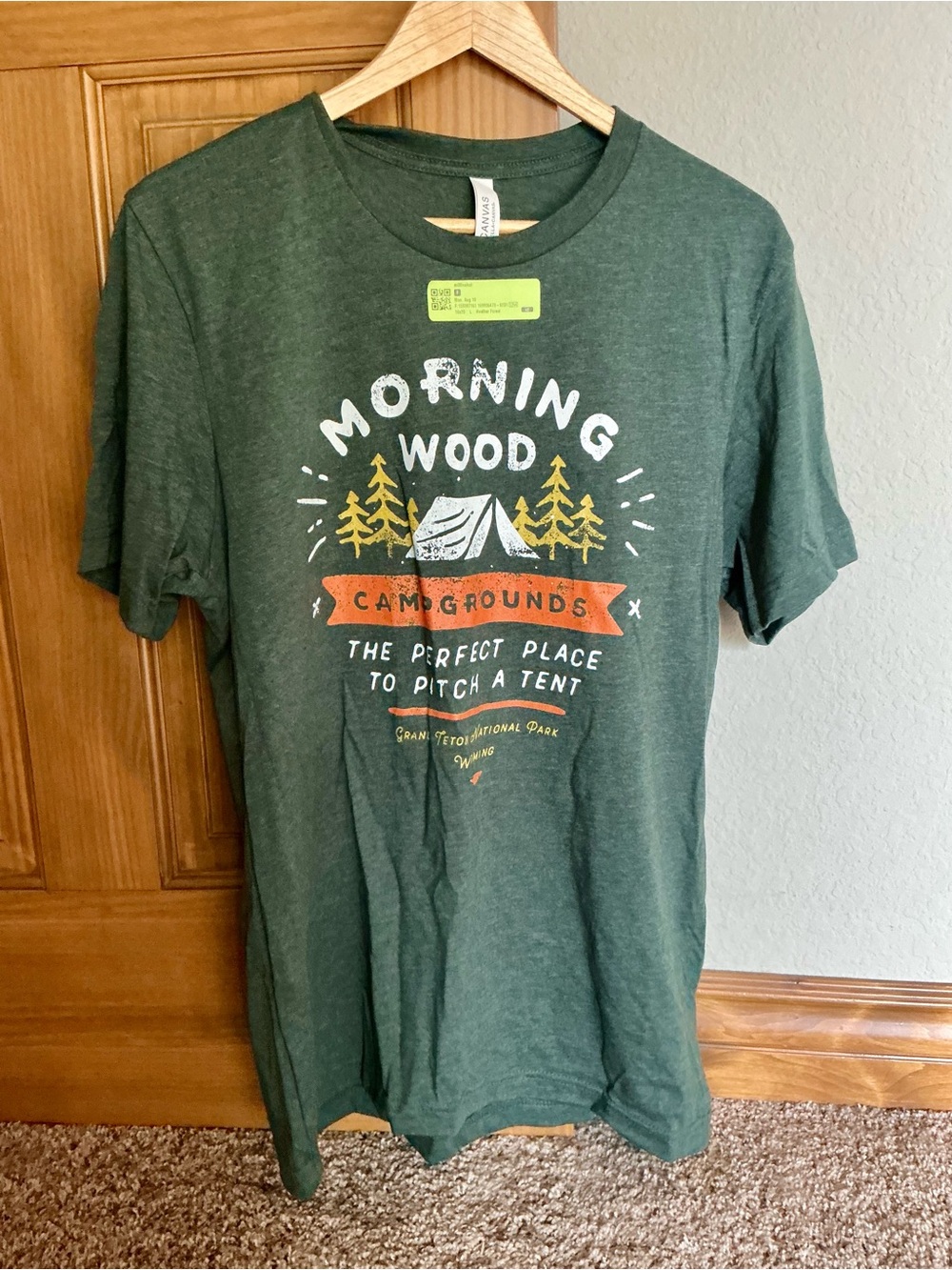 Morning Wood Campgrounds Mens MoonShot T-Shirt Large L Funny Tee Green NEW - Picture 2 of 4